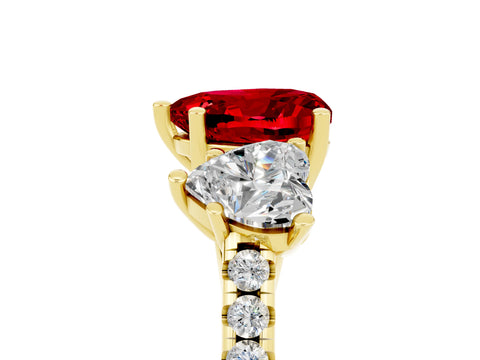 Yellow gold Three-Stone Heart Cut Ruby Ring with Pavé Band and Prong Setting_17