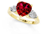 Yellow gold Three-Stone Heart Cut Ruby Ring with Pear Side Stones and Four-Prong Setting_1