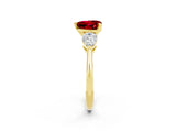 Yellow gold Three-Stone Heart Cut Ruby Ring with Pear Side Stones and Four-Prong Setting_2