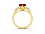 Yellow gold Three-Stone Heart Cut Ruby Ring with Pear Side Stones and Four-Prong Setting_3