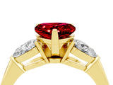 Yellow gold Three-Stone Heart Cut Ruby Ring with Pear Side Stones and Four-Prong Setting_4