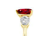 Yellow gold Three-Stone Heart Cut Ruby Ring with Pear Side Stones and Four-Prong Setting_5