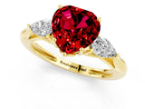 Yellow gold Three-Stone Heart Cut Ruby Ring with Pear  Side Stones in Four-Prong Setting_13