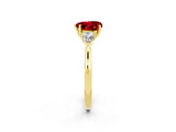 Yellow gold Three-Stone Heart Cut Ruby Ring with Pear  Side Stones in Four-Prong Setting_14