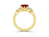 Yellow gold Three-Stone Heart Cut Ruby Ring with Pear  Side Stones in Four-Prong Setting_15