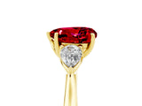 Yellow gold Three-Stone Heart Cut Ruby Ring with Pear  Side Stones in Four-Prong Setting_17
