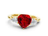 Yellow gold Three-Stone Heart Cut Ruby Ring with Pear  Side Stones in Four-Prong Setting_36