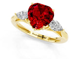 Yellow gold Three-Stone Heart Cut Ruby Ring with Pear  Side Stones in Four-Prong Setting_37