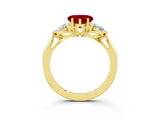 Yellow gold Three-Stone Heart Cut Ruby Ring with Pear  Side Stones in Four-Prong Setting_39