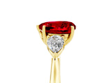 Yellow gold Three-Stone Heart Cut Ruby Ring with Pear  Side Stones in Four-Prong Setting_41