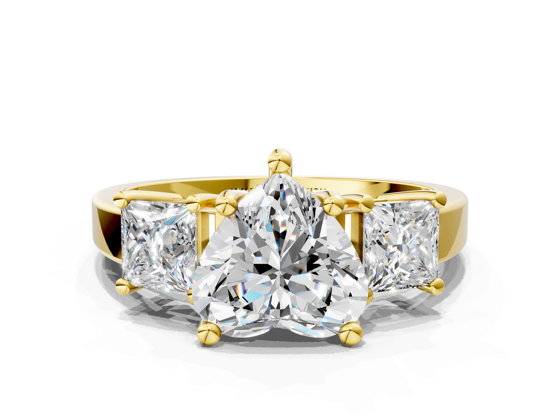 Yellow gold Three-Stone Heart Cut Solitaire Ring with Prong Setting_3