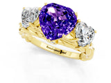 Yellow gold Three-Stone Heart Cut Tanzanite Braided Band Ring with Four-Prong Setting_13
