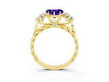 Yellow gold Three-Stone Heart Cut Tanzanite Braided Band Ring with Four-Prong Setting_15