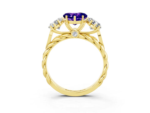 Yellow gold Three-Stone Heart Cut Tanzanite Braided Band Ring with Four-Prong Setting_15