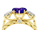 Yellow gold Three-Stone Heart Cut Tanzanite Braided Band Ring with Four-Prong Setting_16