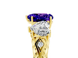 Yellow gold Three-Stone Heart Cut Tanzanite Braided Band Ring with Four-Prong Setting_17