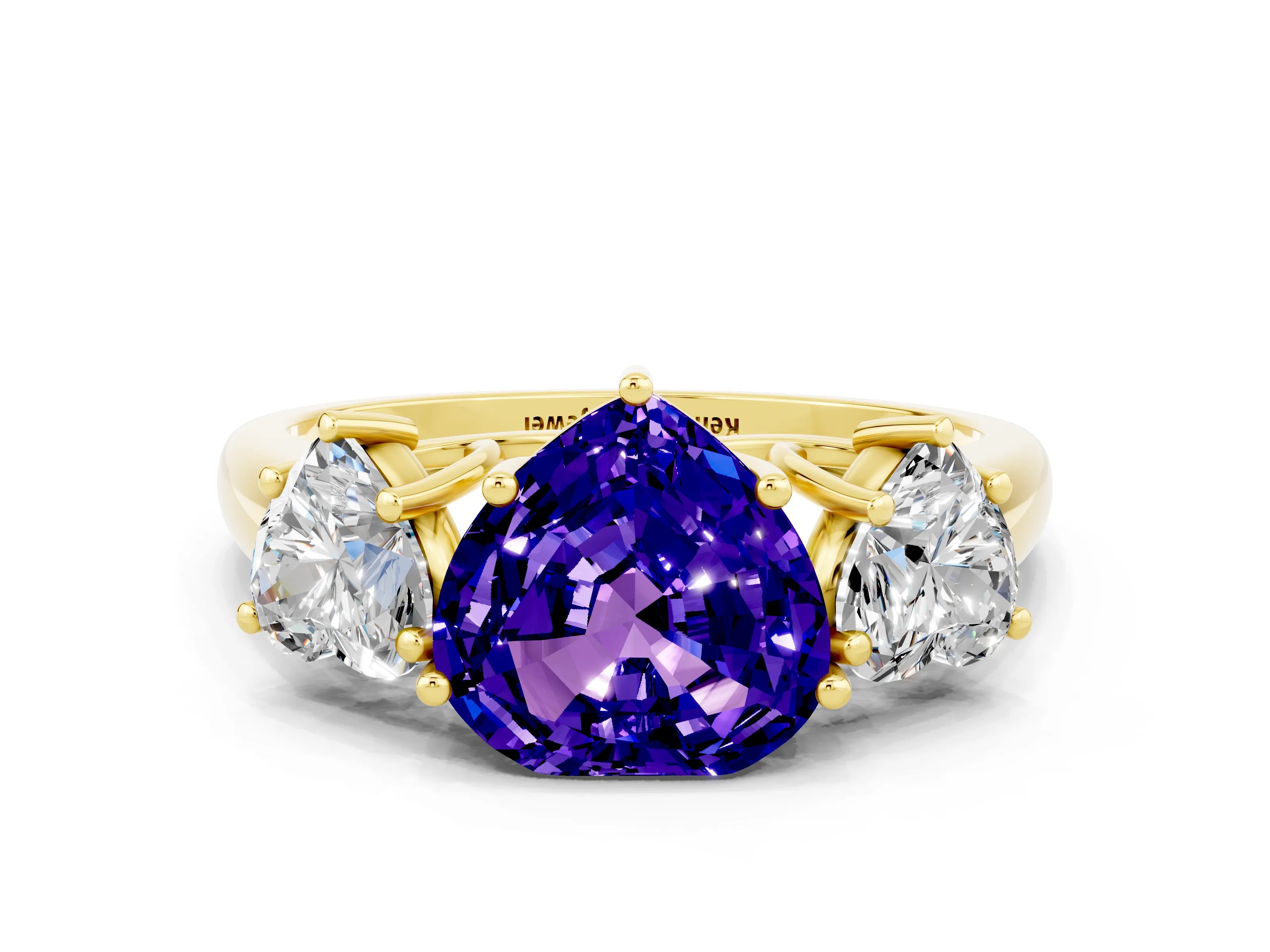 Yellow gold Three-Stone Heart Cut Tanzanite Engagement Ring with Prong Setting
