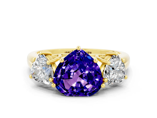 Yellow gold Three-Stone Heart Cut Tanzanite Engagement Ring with Prong Setting