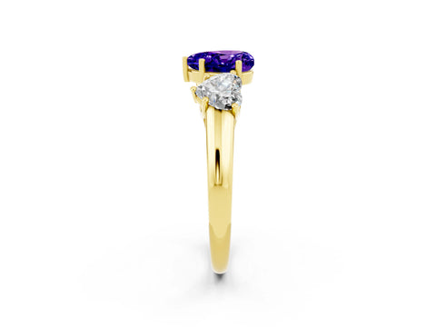 Yellow gold Three-Stone Heart Cut Tanzanite Engagement Ring with Prong Setting_2