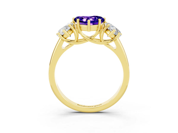Yellow gold Three-Stone Heart Cut Tanzanite Engagement Ring with Prong Setting