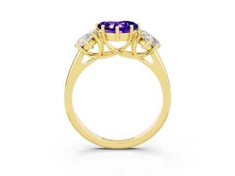 Yellow gold Three-Stone Heart Cut Tanzanite Engagement Ring with Prong Setting_3