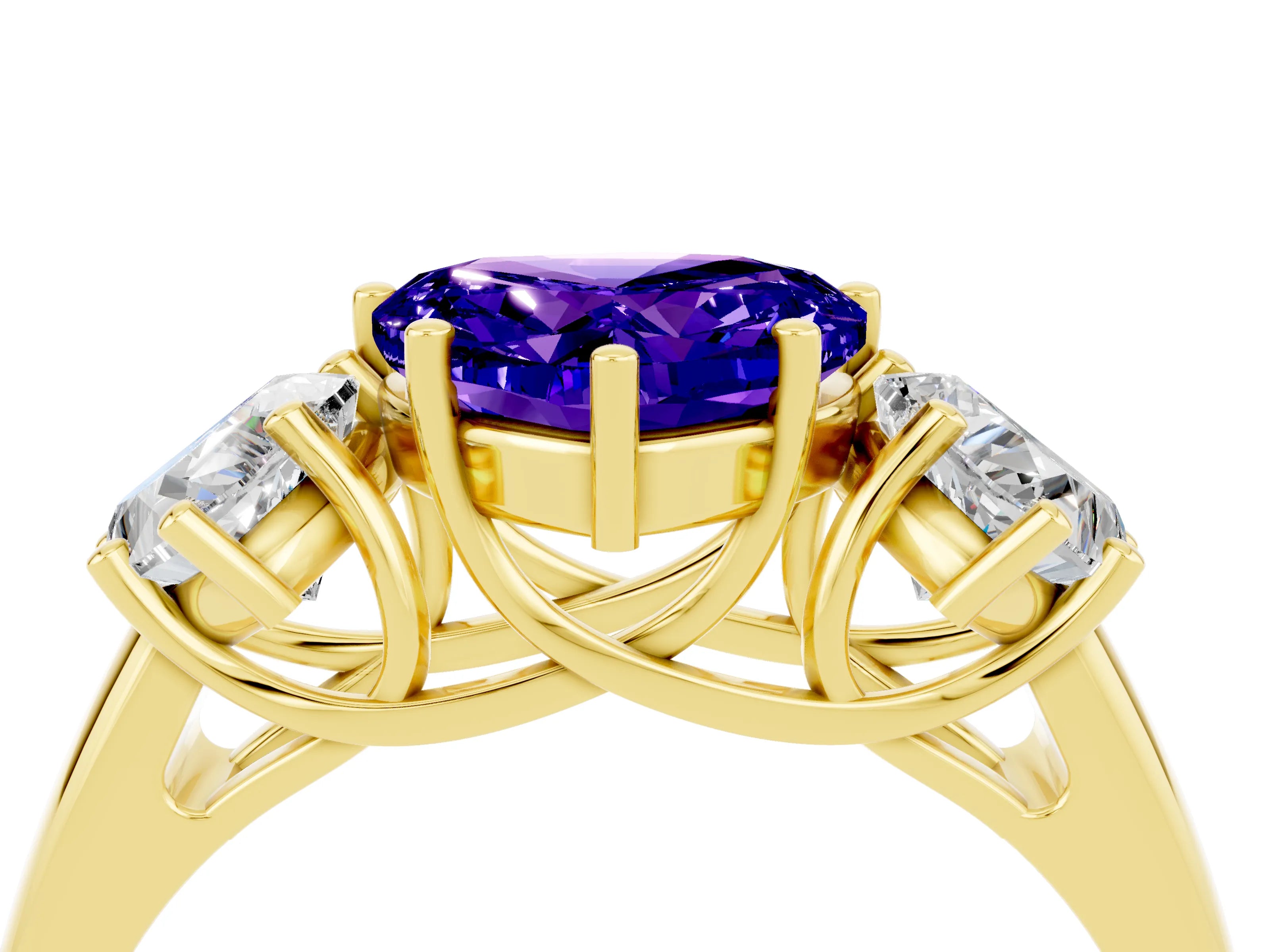 Yellow gold Three-Stone Heart Cut Tanzanite Engagement Ring with Prong Setting_4