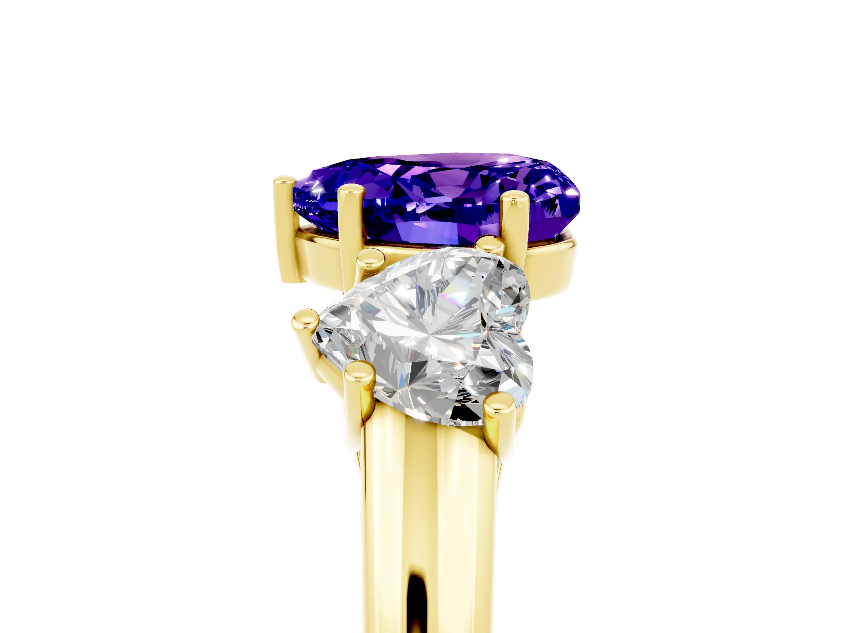 Yellow gold Three-Stone Heart Cut Tanzanite Engagement Ring with Prong Setting_5