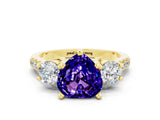 Yellow gold Three-Stone Heart Cut Tanzanite Pavé Band with Four-Prong Setting
