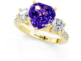 Yellow gold Three-Stone Heart Cut Tanzanite Pavé Band with Four-Prong Setting_1