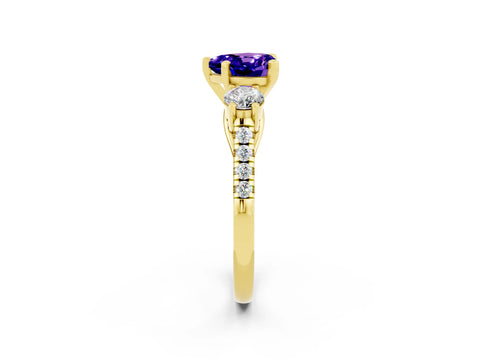 Yellow gold Three-Stone Heart Cut Tanzanite Pavé Band with Four-Prong Setting_2