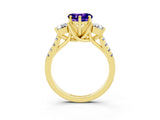 Yellow gold Three-Stone Heart Cut Tanzanite Pavé Band with Four-Prong Setting_3
