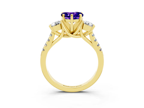 Yellow gold Three-Stone Heart Cut Tanzanite Pavé Band with Four-Prong Setting_3