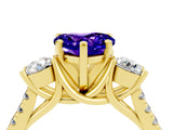 Yellow gold Three-Stone Heart Cut Tanzanite Pavé Band with Four-Prong Setting_4