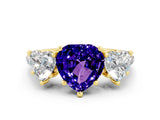 Yellow gold Three-Stone Heart Cut Tanzanite Ring with Pavé Band and Prong Setting_12