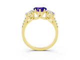 Yellow gold Three-Stone Heart Cut Tanzanite Ring with Pavé Band and Prong Setting_15