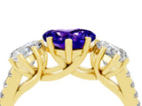 Yellow gold Three-Stone Heart Cut Tanzanite Ring with Pavé Band and Prong Setting_16