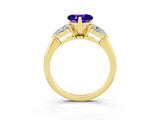 Yellow gold Three-Stone Heart Cut Tanzanite Ring with Pear Side Stones and Four-Prong Setting_3
