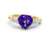 Yellow gold Three-Stone Heart Cut Tanzanite Ring with Pear  Side Stones in Four-Prong Setting_12