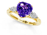 Yellow gold Three-Stone Heart Cut Tanzanite Ring with Pear  Side Stones in Four-Prong Setting_13
