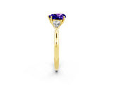 Yellow gold Three-Stone Heart Cut Tanzanite Ring with Pear  Side Stones in Four-Prong Setting_14