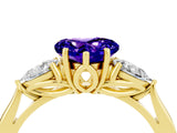 Yellow gold Three-Stone Heart Cut Tanzanite Ring with Pear  Side Stones in Four-Prong Setting_16