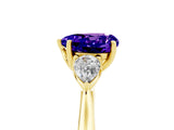 Yellow gold Three-Stone Heart Cut Tanzanite Ring with Pear  Side Stones in Four-Prong Setting_17