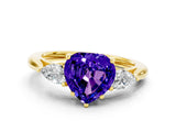 Yellow gold Three-Stone Heart Cut Tanzanite Ring with Pear  Side Stones in Four-Prong Setting_36