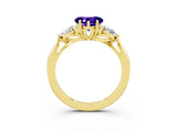 Yellow gold Three-Stone Heart Cut Tanzanite Ring with Pear  Side Stones in Four-Prong Setting_39