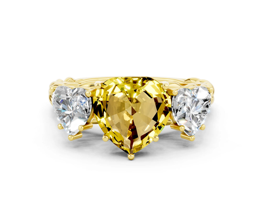 Yellow gold Three-Stone Heart Cut Yellow Sapphire Braided Band Ring with Four-Prong Setting_36