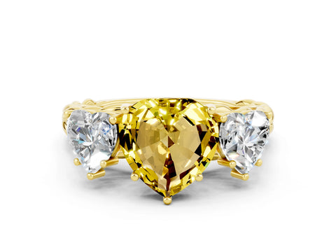Yellow gold Three-Stone Heart Cut Yellow Sapphire Braided Band Ring with Four-Prong Setting_36