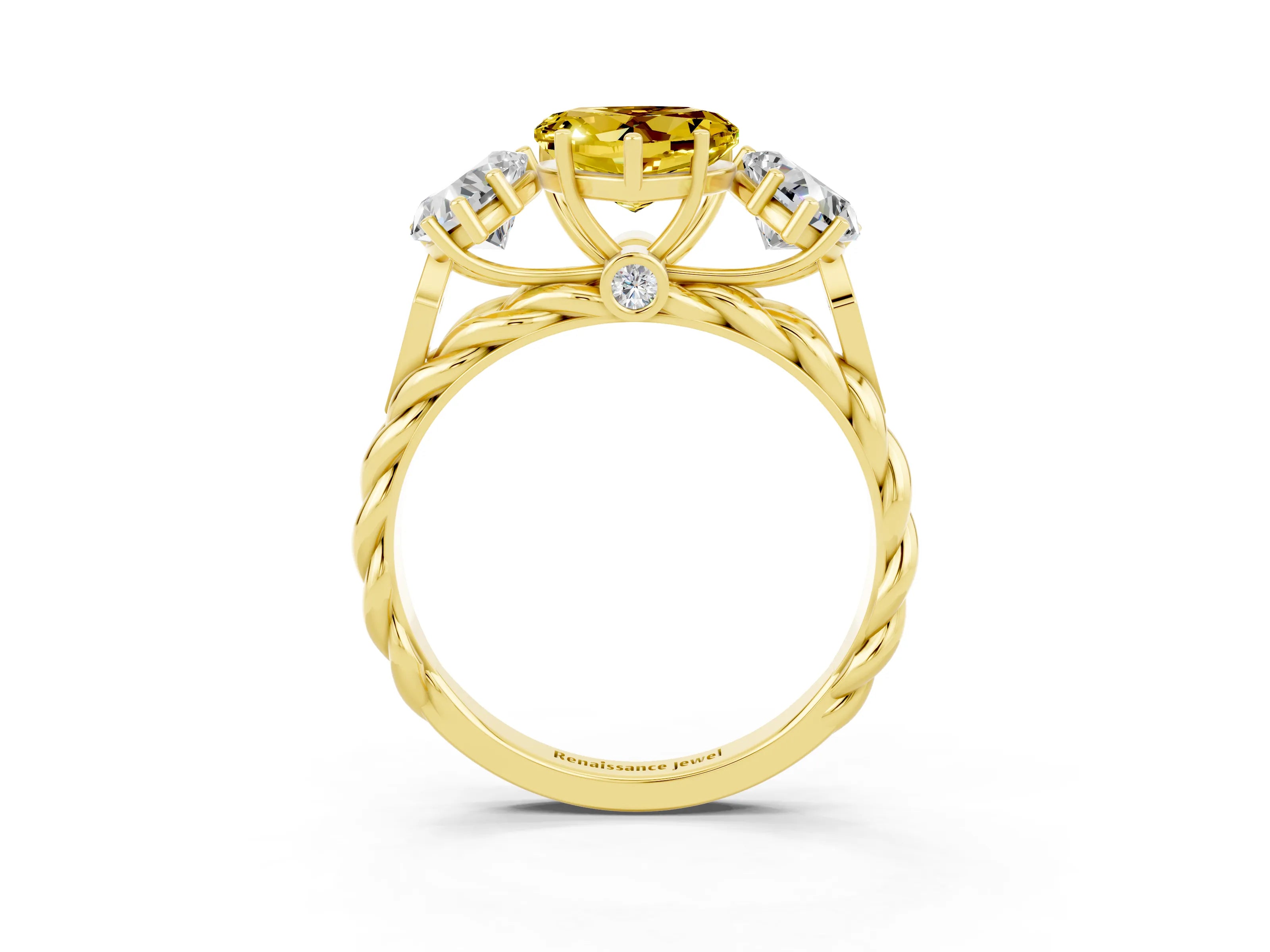 Yellow gold Three-Stone Heart Cut Yellow Sapphire Braided Band Ring with Four-Prong Setting_39