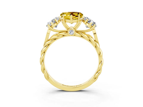 Yellow gold Three-Stone Heart Cut Yellow Sapphire Braided Band Ring with Four-Prong Setting_39