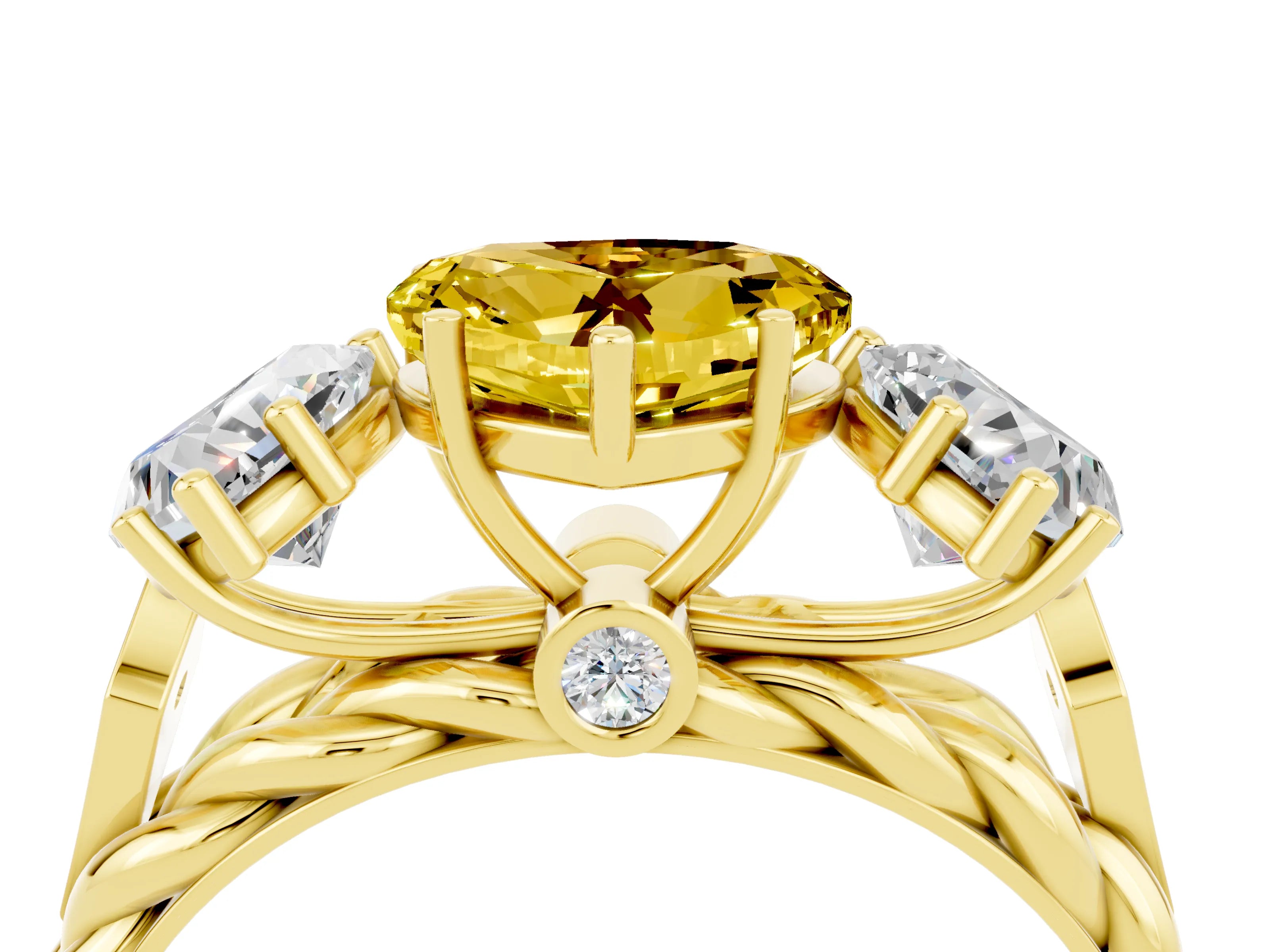 Yellow gold Three-Stone Heart Cut Yellow Sapphire Braided Band Ring with Four-Prong Setting_40