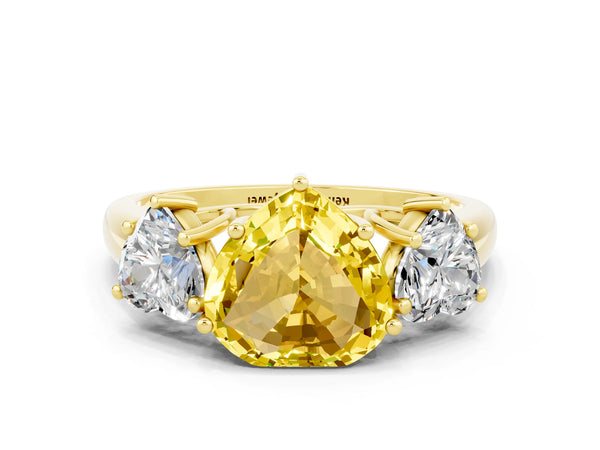 Yellow gold Three-Stone Heart Cut Yellow Sapphire Engagement Ring with Prong Setting